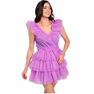 NWT Endless Rose Purple Tiered Ruffle Tulle Mini Dress